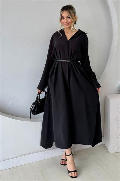 GÖMLEK  MODEL MODAL UZUN ELBİSE SİYAH