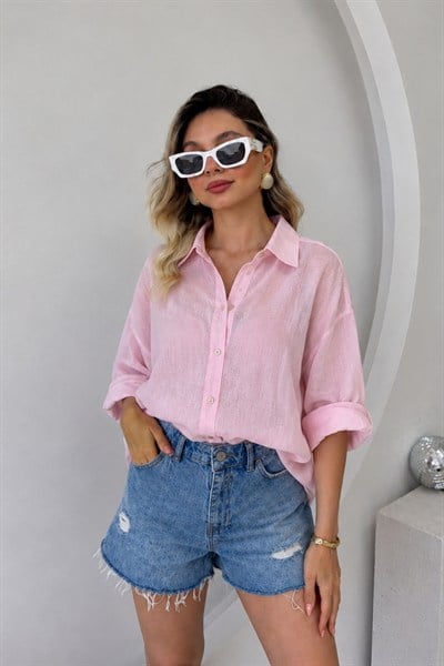OVERSİZE İPEKSİ LYOCELL GÖMLEK PEMBE