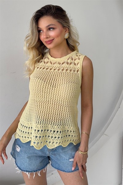 POINTELLE TRİKO TOP SARI
