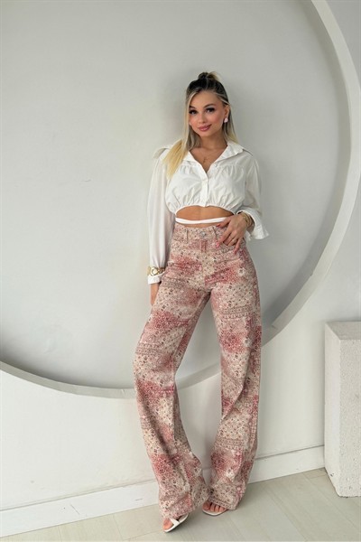 VİNTAGE DESEN RENKLİ KOT PANTOLON