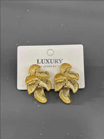  Paslanmaz Çelik Gold Yaprak Tasarım Kadın Küpe - Toptan
