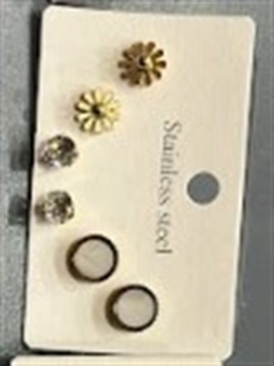 3 Çift Karışık Model Kadın Çelik Küpe Seti - Gold Kaplama Paslanmaz Çelik