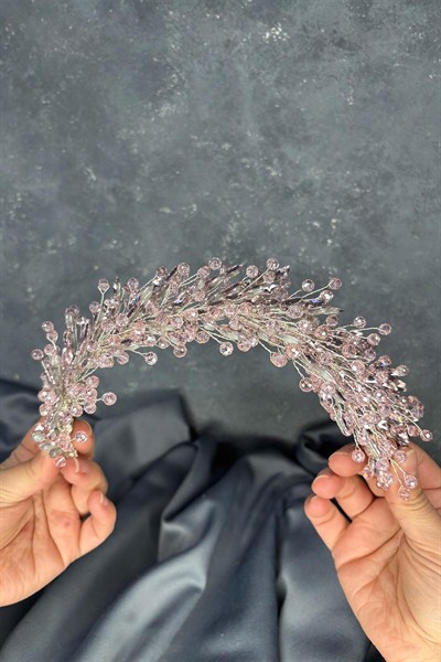 Açık Pembe Elisa Boncuklu Gelin Kına Tacı Saç Ve Türban Aksesuarı