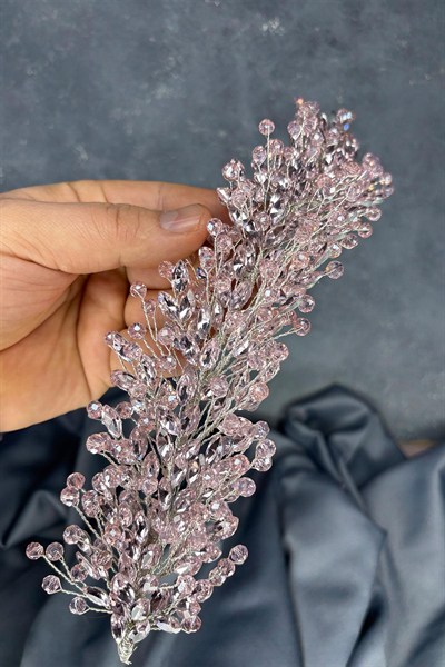 Açık Pembe Elisa Boncuklu Gelin Kına Tacı Saç Ve Türban Aksesuarı