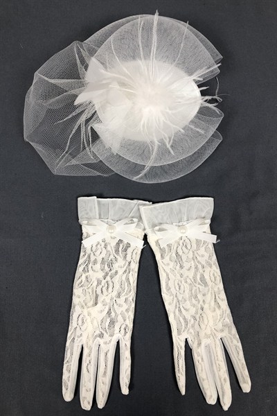 Beyaz Nikah Şapkası ve Dantelli Eldiven
