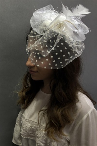Beyaz Puantiyeli Violet Nikah Şapkası