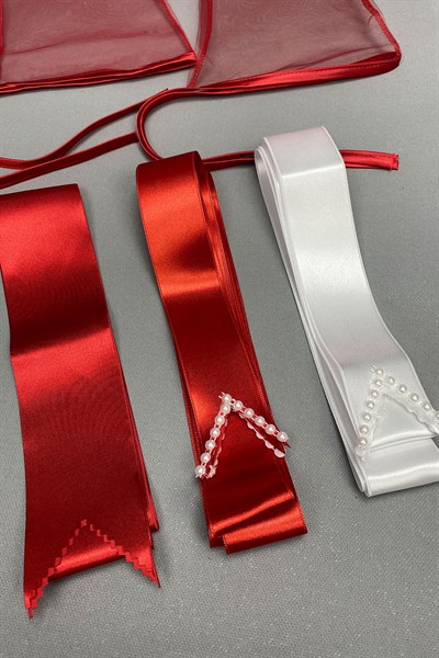 Biyeli Gelin Duvağı Nakışlı Damat Örtüsü ve Takı Kurdele Set