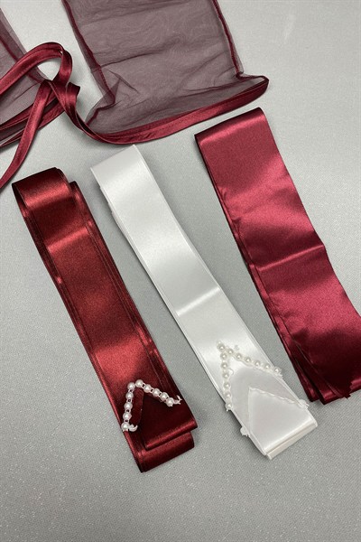 Biyeli Gelin Duvağı Nakışlı Damat Örtüsü ve Takı Kurdele Seti