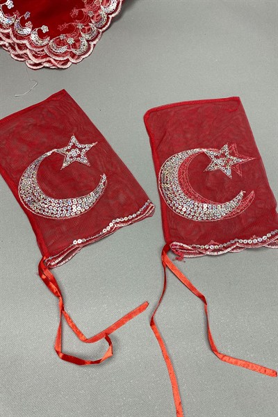 Biyeli Gelin Duvağı ve Ay Yıldızlı Damat Örtüsü Takı Kurdele Seti