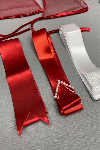 Biyeli Gelin Duvağı ve Biyeli Damat Örtüsü Takı Kurdele Seti