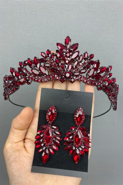 Bordo Berlin Model Gelin Kına Tac ve Küpe
