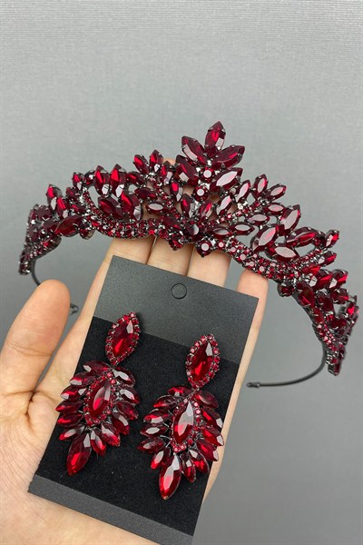 Bordo Berlin Model Gelin Kına Tac ve Küpe