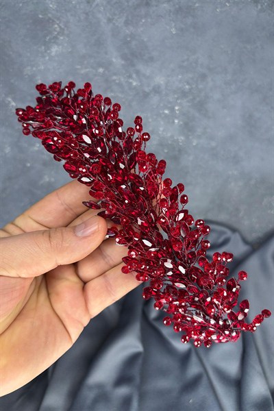 Bordo Elisa Boncuklu Gelin Kına Tacı Saç Ve Türban Aksesuarı
