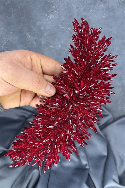 Bordo Eva Yoğun Boncuk İşlemeli Gelin Kına Tacı – Zarif ve Canlı Kına Aksesuarı