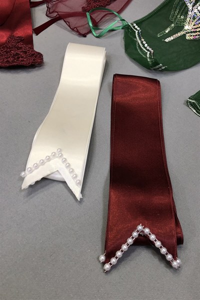 Bordo Gelin Duvağı Damat Örtüsü ve Takı Kurdele Seti