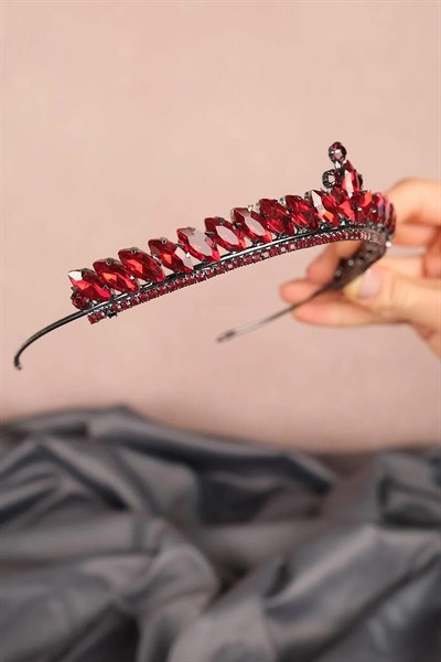 Bordo Ince Mekik Taşlı Gelin Kına Tacı