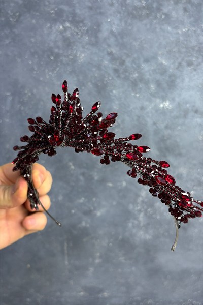 Bordo Lara Boncuklu Tasarım Gelin Kına Tacı