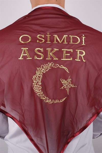 Bordo O Şimdi Asker Sim Ay Yıldızlı Nakışlı Asker Örtü Şal