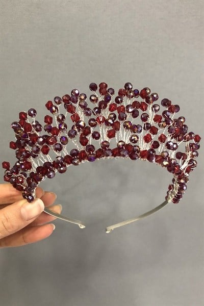 Bordo Prenses Model Gelin Tacı