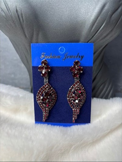 Bordo Rengi Lina Modern Şık Tasarım Gelin Abiye Küpesi