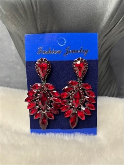 Bordo Rengi Vera Mekik Vip Kristal Taşlı Abiye Gelin Küpesi