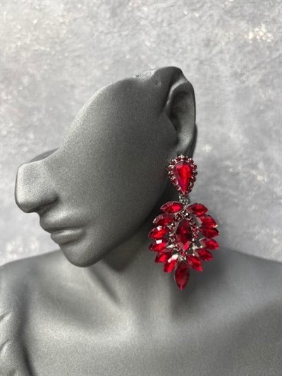 Bordo Rengi Vera Mekik Vip Kristal Taşlı Abiye Gelin Küpesi