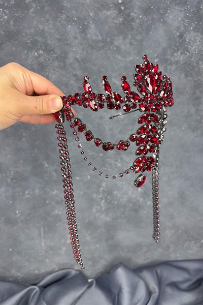 Bordo Sallantılı Alınlık Almeda Gelin Kına Tacı