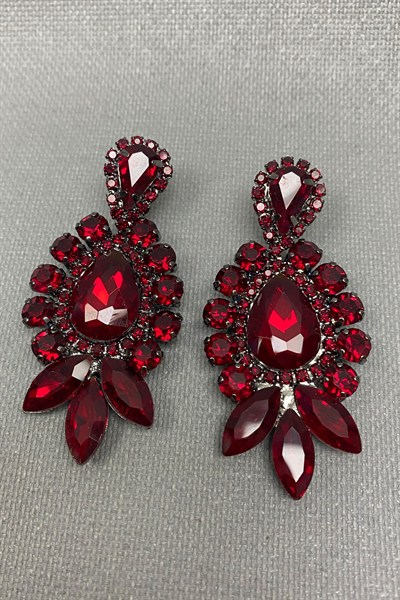Bordo Subra Model Gelin Kına Tacı ve Küpe