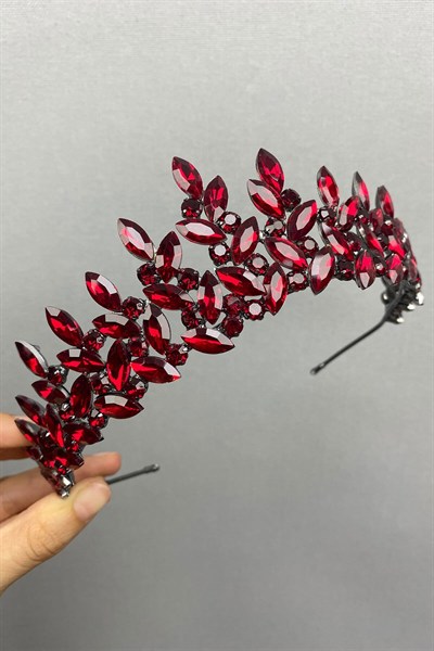 Bordo Subra Model Gelin Kına Tacı ve Küpesi