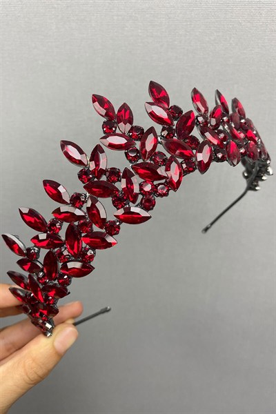 Bordo Subra Model Gelin Kına Tacı ve Küpesi