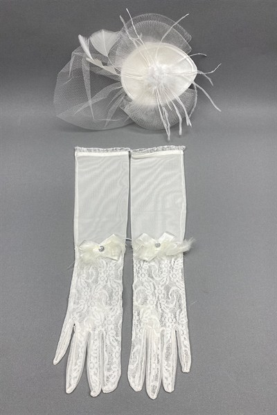 Dantelli Gelin Eldiveni ve Nikah Şapkası