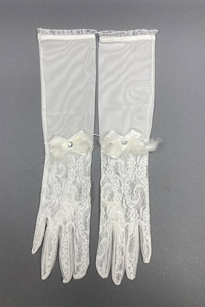 Dantelli Gelin Eldiveni ve Puantiyeli Nikah Şapkası