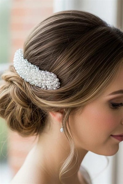 Gelin Saç Aksesuarı İnci Ve Kristal Boncuklu Gelin Tokası Nişan Ve Nikah Saç Tarağı