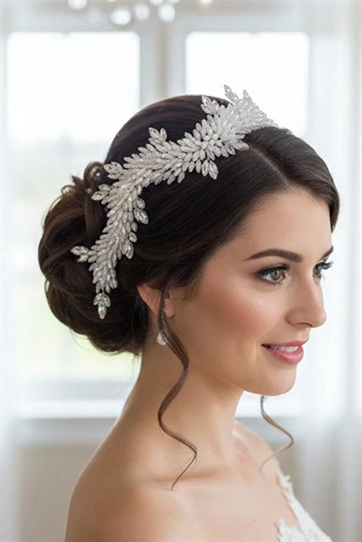 Gelin Tacı Kristal Taşlı El Yapımı Lüks Gelin Saç Aksesuarı Nişan Ve Nikah Tacı