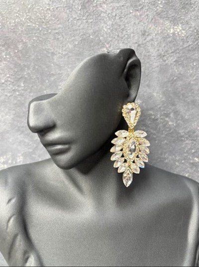 Gold Gümüş Rengi Vera Mekik Vip Kristal Taşlı Abiye Gelin Küpesi