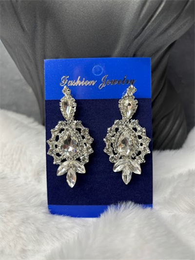 Gold Gümüş Rengi Vera Mekik Vip Kristal Taşlı Abiye Gelin Küpesi