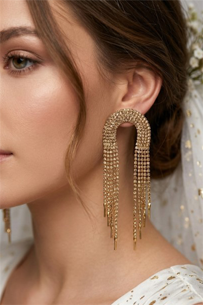 Gold Rengi Sole Düğün Ve Nişan İçin Sallantılı Abiye Gelin Kına Küpesi