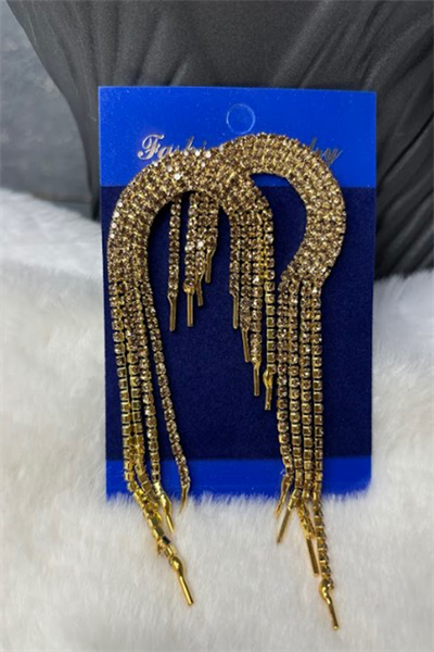 Gold Rengi Sole Düğün Ve Nişan İçin Sallantılı Abiye Gelin Kına Küpesi