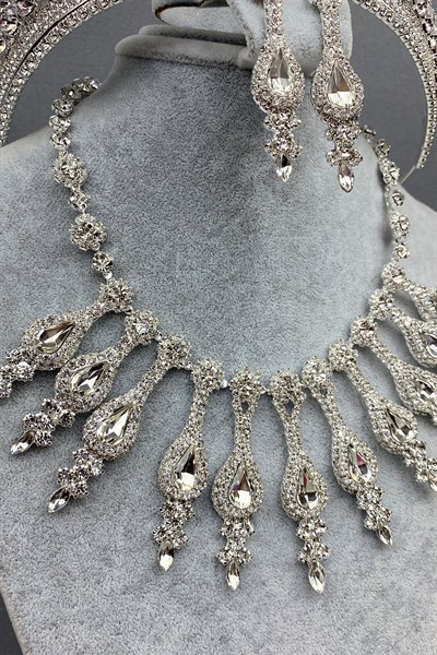 Gümüş Anteras Gelin Kına Tacı ve Kolye Seti