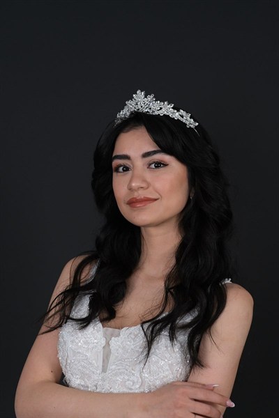 Gümüş Rengi Kristal Taşlı Kına, Gelin Tacı ve Küpe Takımı
