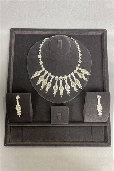 Henna Gelin Tacı ve Abiye Kolye Küpe Seti Gümüş