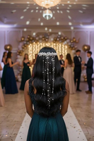 İnci ve Kristal Detaylı Uzun Sarkıtlı Gelin Saç Aksesuarı – Nikah Düğün Aksesuarı