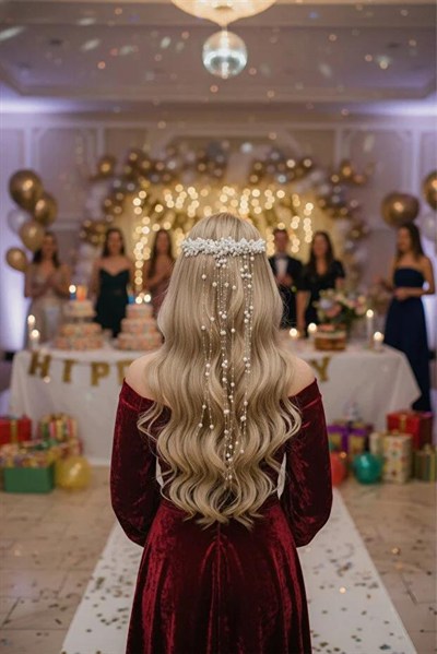 İnci ve Kristal Detaylı Uzun Sarkıtlı Gelin Saç Aksesuarı – Nikah Düğün Aksesuarı