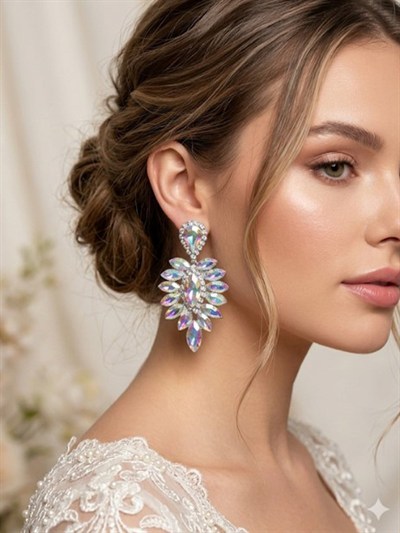 Janjanlı Gümüş Rengi Vera Mekik Vip Kristal Taşlı Abiye Gelin Küpesi