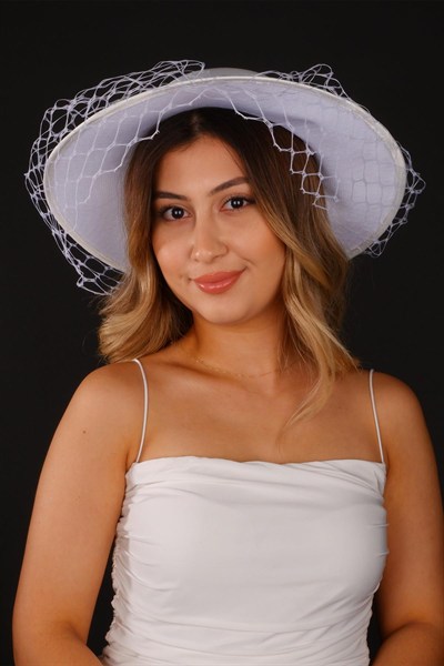 Kırık Beyaz Vualet Nikah Şapkası Erna Tüllü Gelin Aksesuarı