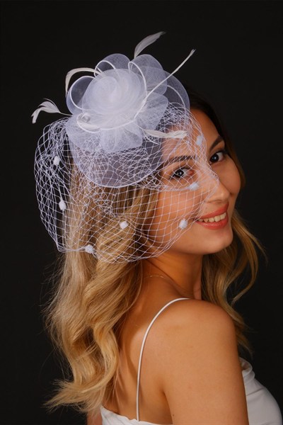 Kırık Beyaz Vualet Nikah Şapkası Selis Gelin Aksesuarı
