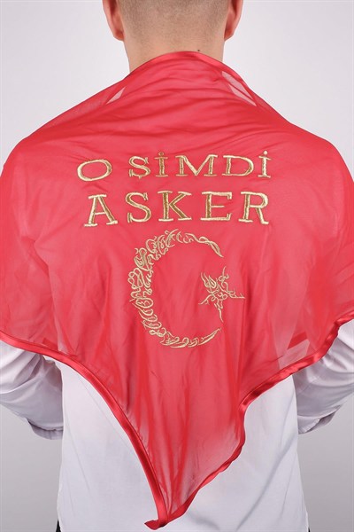 Kırmızı O Şimdi Asker Sim Ay Yıldızlı Nakışlı Asker Örtü Şal