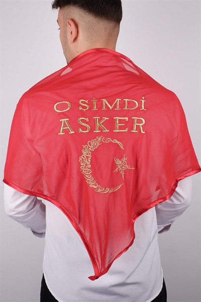 Kırmızı O Şimdi Asker Sim Ay Yıldızlı Nakışlı Asker Örtü Şal