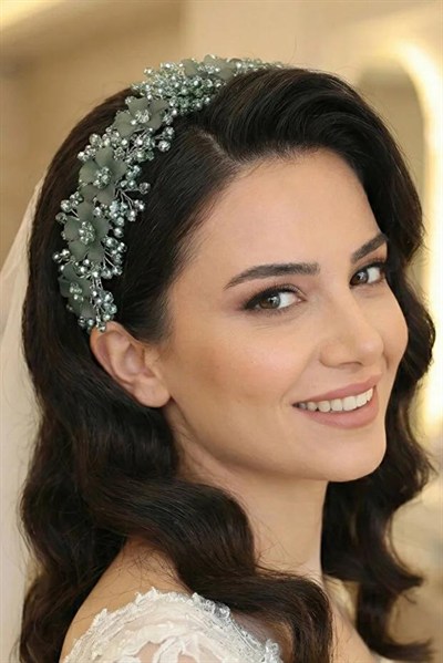 Kristal Taşlı Çiçekli Gelin Tacı Kına Ve Nişan Saç Aksesuarı