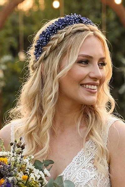Kristal Taşlı Çiçekli Gelin Tacı Kına Ve Nişan Saç Aksesuarı
